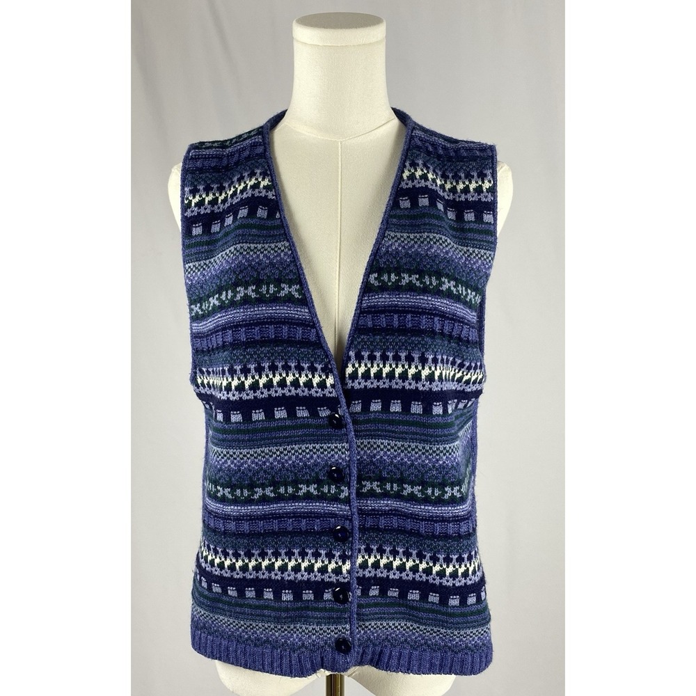 Bedford‎ Fair Sweater Vest Women XS Purple Fair Isle Button Up Knit Cottagecore